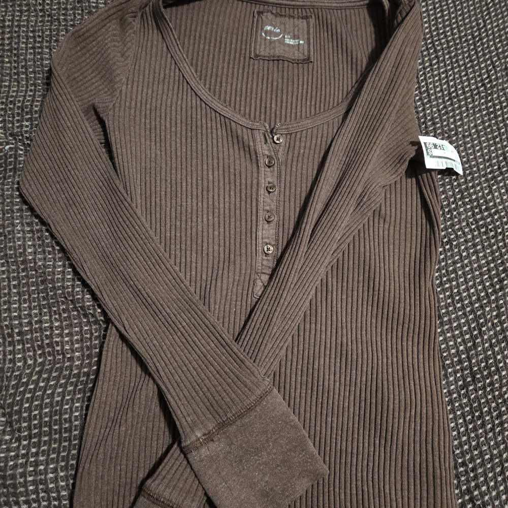Aerie Brown Long Sleeve Ribbed Tee